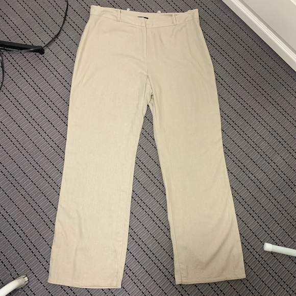 REITMANS Tan Coastal Pant Straight Wide Leg Linen Blend Minimalist Trousers 15 - Picture 3 of 11